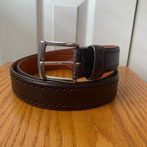 JOHNSTON & MURPHY Brown Burnished Leather Perf Edge Belt SZ 42